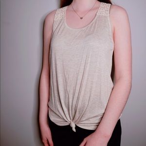 Rebellious One Oatmeal Color Tank w/ Crochet Back